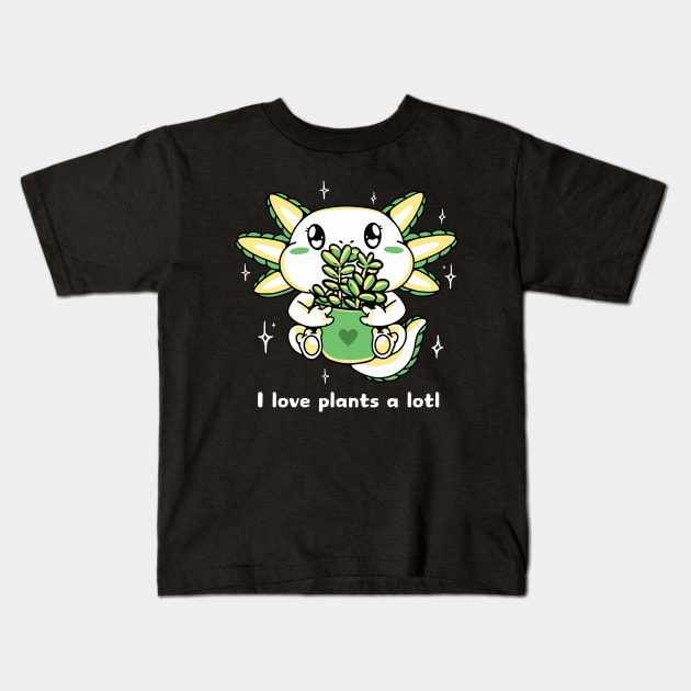 I Love Plants a Lotl Kids T-Shirt by Bruno Pires